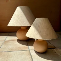Best Pamono Mediterranean Style Terracotta Table Lamps with Wild Silk Lampshades, Italy, 1970s, Set of 2