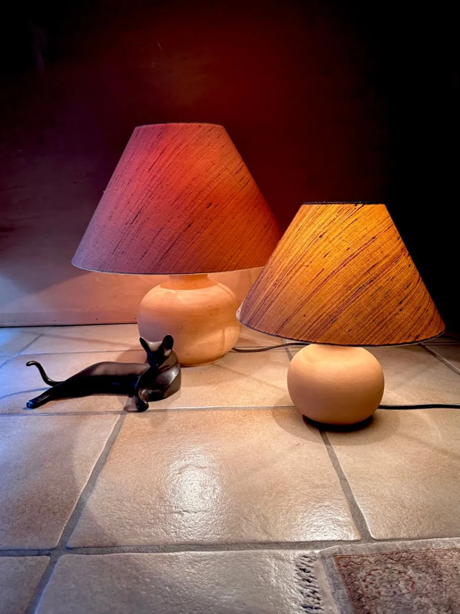 Best Pamono Mediterranean Style Terracotta Table Lamps with Wild Silk Lampshades, Italy, 1970s, Set of 2