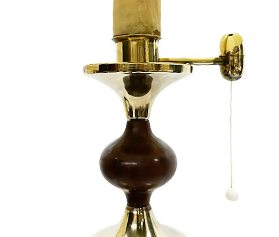 Pamono Mid 20th Century Floor Lamp with Wooden Stem Stacked with Brass