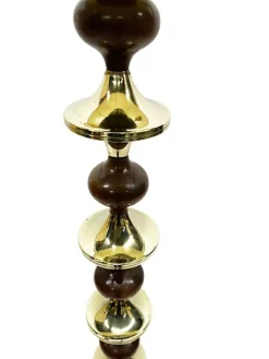 Pamono Mid 20th Century Floor Lamp with Wooden Stem Stacked with Brass