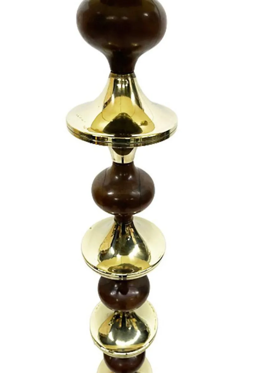 Pamono Mid 20th Century Floor Lamp with Wooden Stem Stacked with Brass