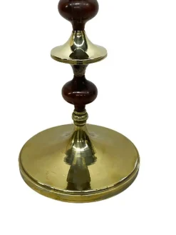 Pamono Mid 20th Century Floor Lamp with Wooden Stem Stacked with Brass