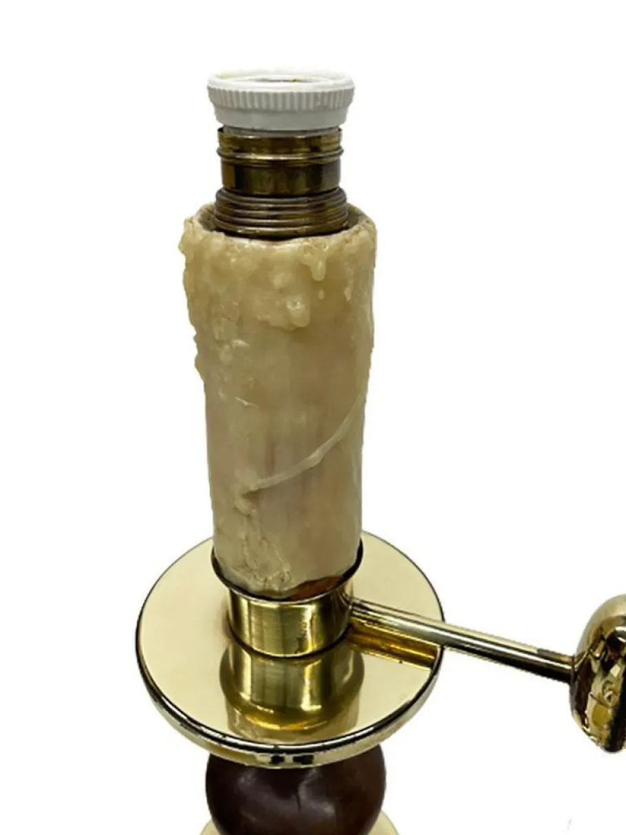 Pamono Mid 20th Century Floor Lamp with Wooden Stem Stacked with Brass