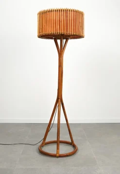 Hot Pamono Mid-Century Bamboo and Rattan Floor Lamp, Italy, 1960s