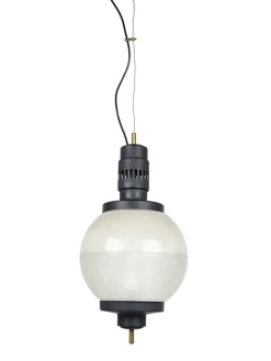 Best Pamono Mid-Century Black Aluminum Azucena Pendant Lamp with Brass & Molded Glass Shade, 1950s