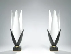 Online Pamono Mid-Century Brass & Lacquer Floor Lamps by Roger Rougier for Maison Rougier, 1970s, Set of 2