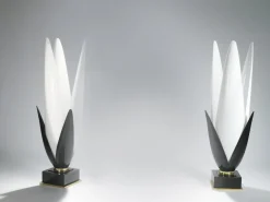 Online Pamono Mid-Century Brass & Lacquer Floor Lamps by Roger Rougier for Maison Rougier, 1970s, Set of 2