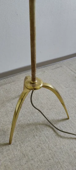 Online Pamono Mid-Century Brass Floor Lamp with Leather Shade, 1950s