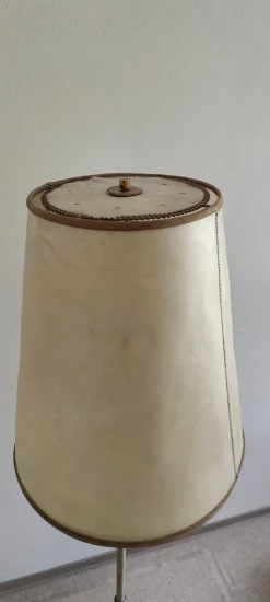 Online Pamono Mid-Century Brass Floor Lamp with Leather Shade, 1950s