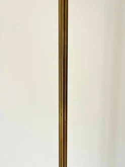 Discount Pamono Mid-Century Brass Reeded Floor Lamp with Arched Tripod Feet, France, 1950s