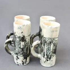 Best Pamono Mid-Century Ceramic Pitcher and Drinking Cups by Jacques Blin, 1950s, Set of 5