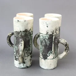 Best Pamono Mid-Century Ceramic Pitcher and Drinking Cups by Jacques Blin, 1950s, Set of 5