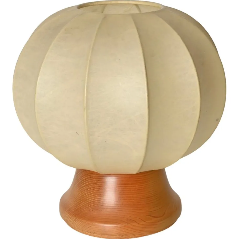 Best Pamono Mid-Century Cocoon Table Lamp with Oak Wood Base attributed to Achille Castiglioni for Flos, Italy, 1960s