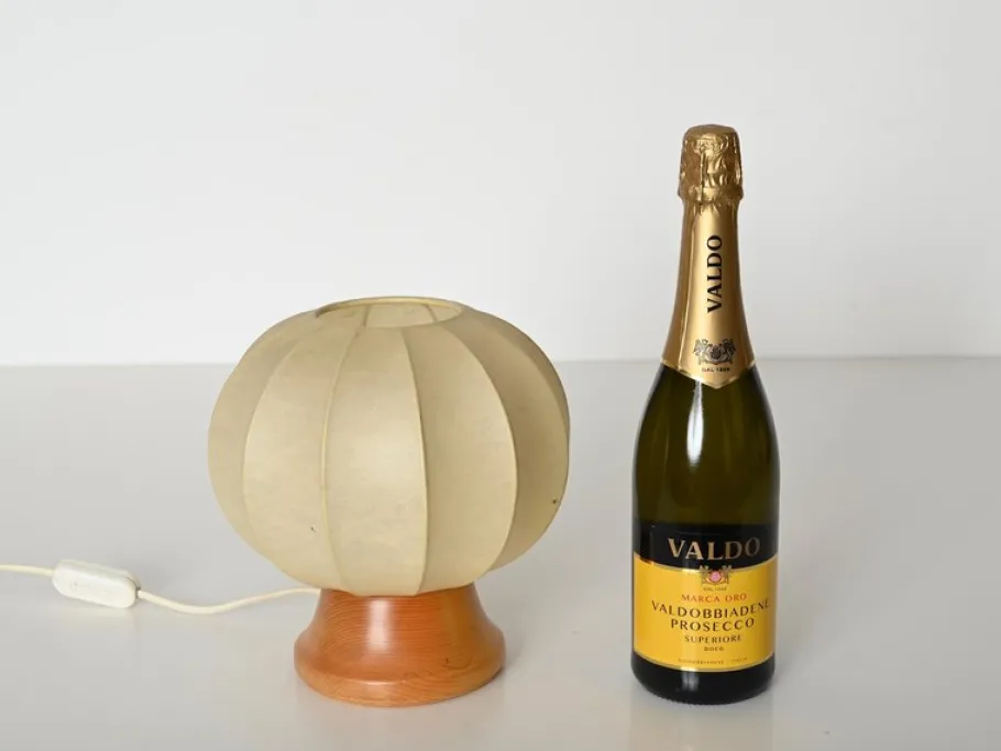 Best Pamono Mid-Century Cocoon Table Lamp with Oak Wood Base attributed to Achille Castiglioni for Flos, Italy, 1960s