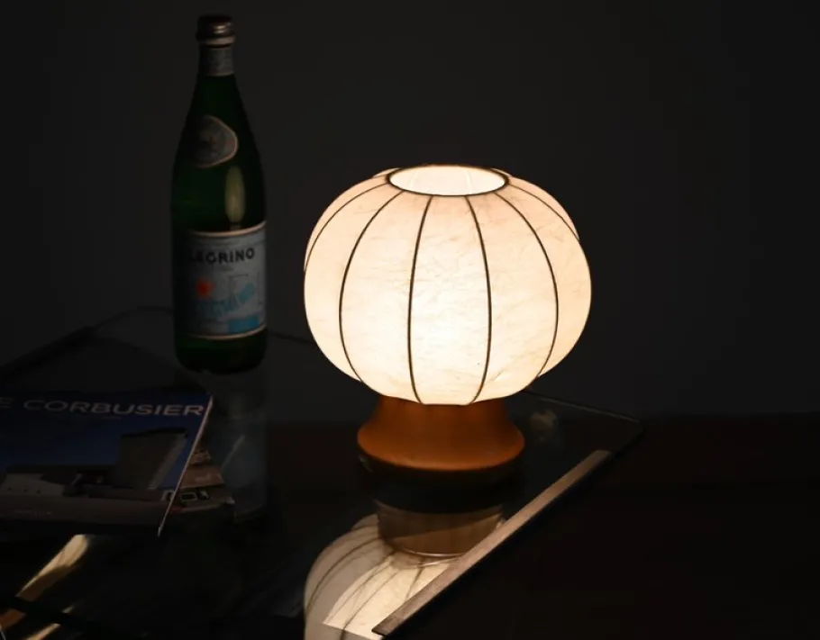 Best Pamono Mid-Century Cocoon Table Lamp with Oak Wood Base attributed to Achille Castiglioni for Flos, Italy, 1960s