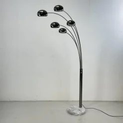 Clearance Pamono Mid-Century Danish Bilka Multi Lamp Floor Light in Smoked Chrome with Marble Base, 1970s