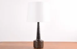 Best Pamono Mid-Century Danish Brown Glazed and Striped Ceramic Table Lamp from Palshus, 1960s