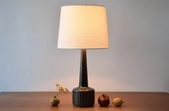 Best Pamono Mid-Century Danish Brown Glazed and Striped Ceramic Table Lamp from Palshus, 1960s
