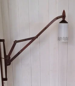 Best Pamono Mid-Century Danish Extendable Teak Wall Lamp with Swivel Arm and White Patterned Glass Shade, 1960s