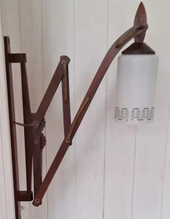 Best Pamono Mid-Century Danish Extendable Teak Wall Lamp with Swivel Arm and White Patterned Glass Shade, 1960s
