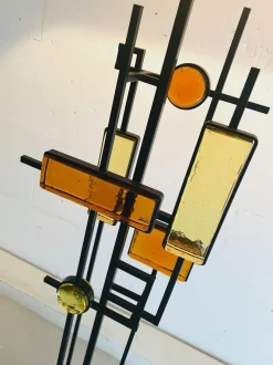 New Pamono Mid-Century Danish Modern Wrought Iron & Glass Floor Lamp by Svend Aage Holm Sørensen