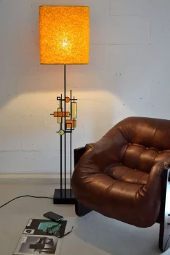 New Pamono Mid-Century Danish Modern Wrought Iron & Glass Floor Lamp by Svend Aage Holm Sørensen