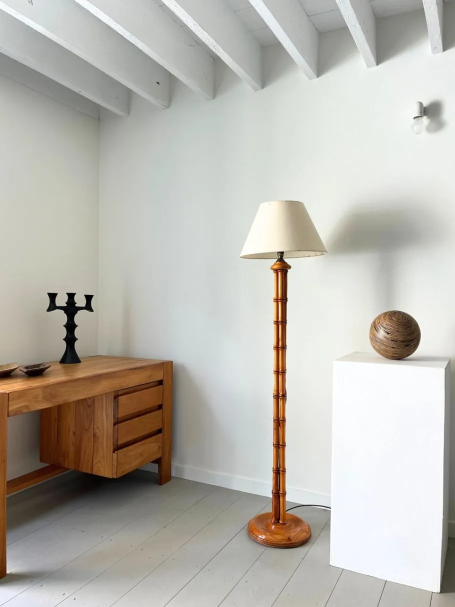 Best Pamono Mid-Century Faux Bamboo Turned Wooden Column Floor Lamp, Britain, 1980s