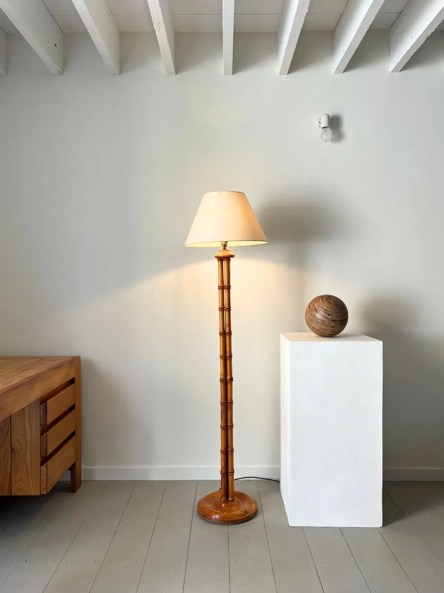 Best Pamono Mid-Century Faux Bamboo Turned Wooden Column Floor Lamp, Britain, 1980s