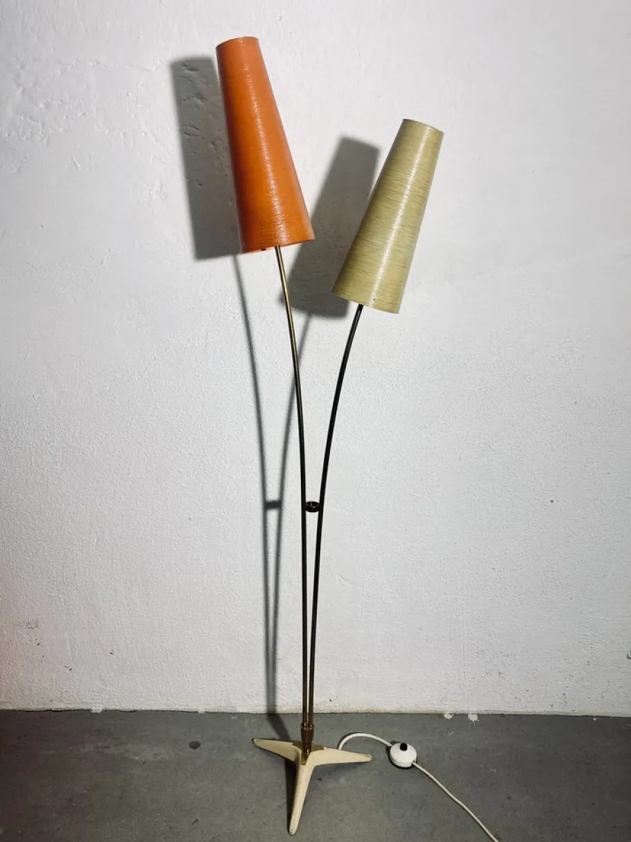 Best Pamono Mid-Century Floor Lamp in Brass with Fiberglass Shades attributed to Cosack, 1950s
