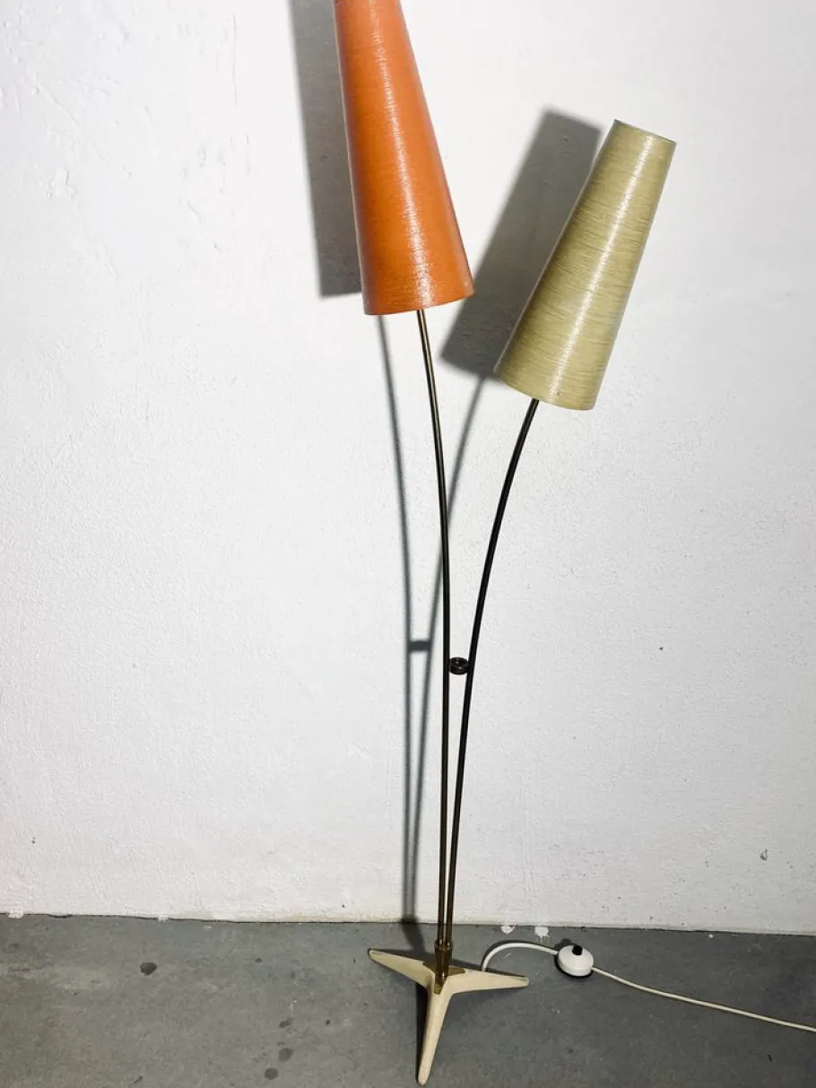Best Pamono Mid-Century Floor Lamp in Brass with Fiberglass Shades attributed to Cosack, 1950s