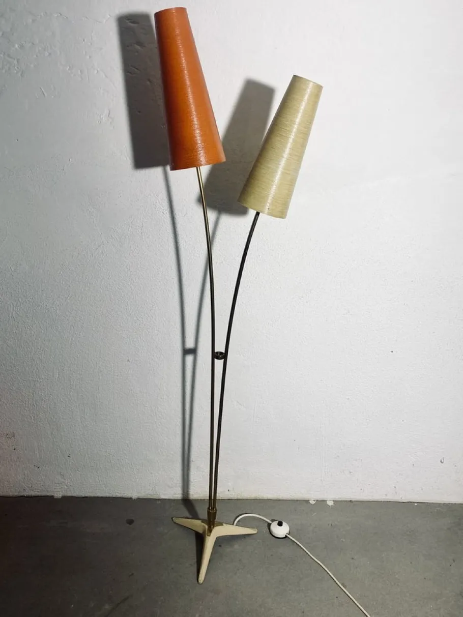 Best Pamono Mid-Century Floor Lamp in Brass with Fiberglass Shades attributed to Cosack, 1950s
