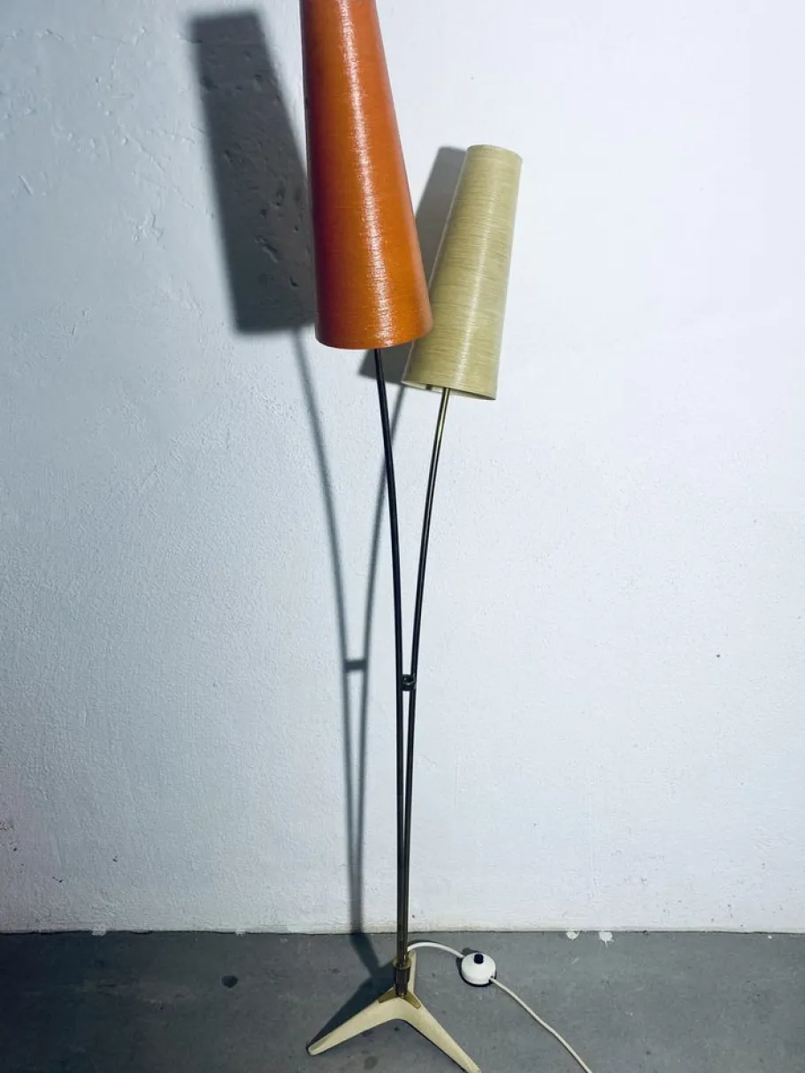 Best Pamono Mid-Century Floor Lamp in Brass with Fiberglass Shades attributed to Cosack, 1950s