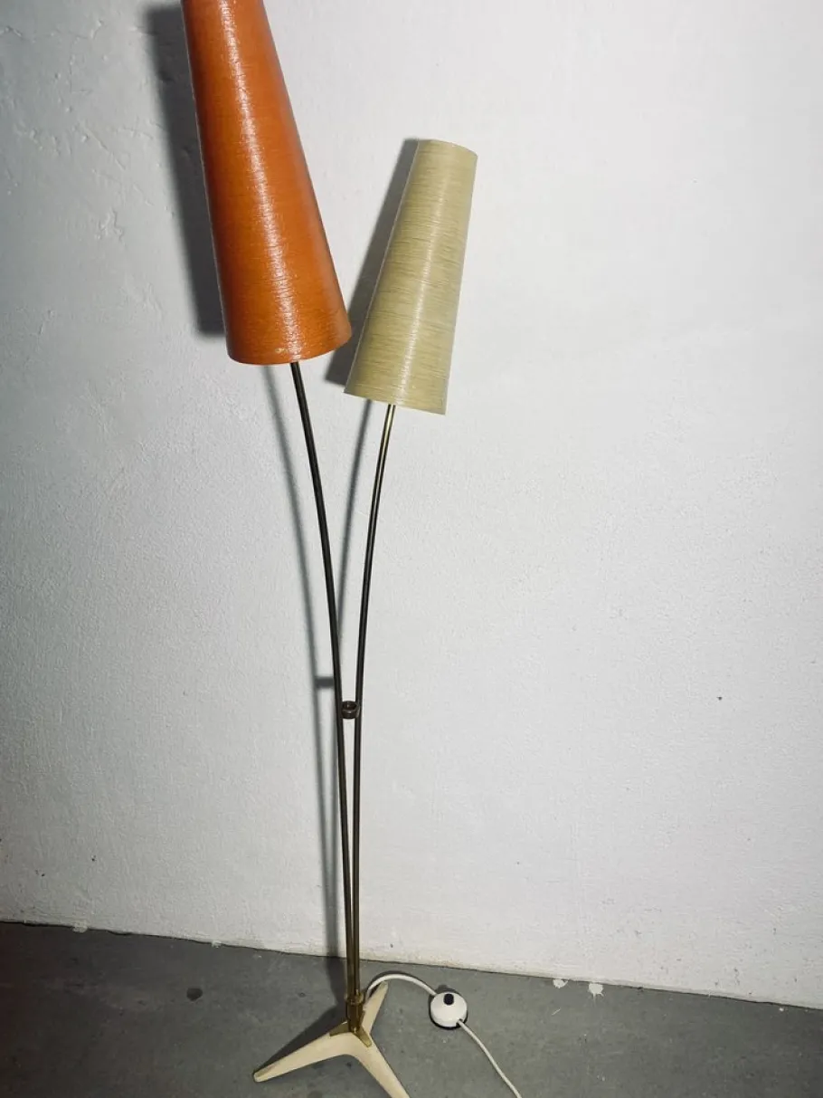 Best Pamono Mid-Century Floor Lamp in Brass with Fiberglass Shades attributed to Cosack, 1950s