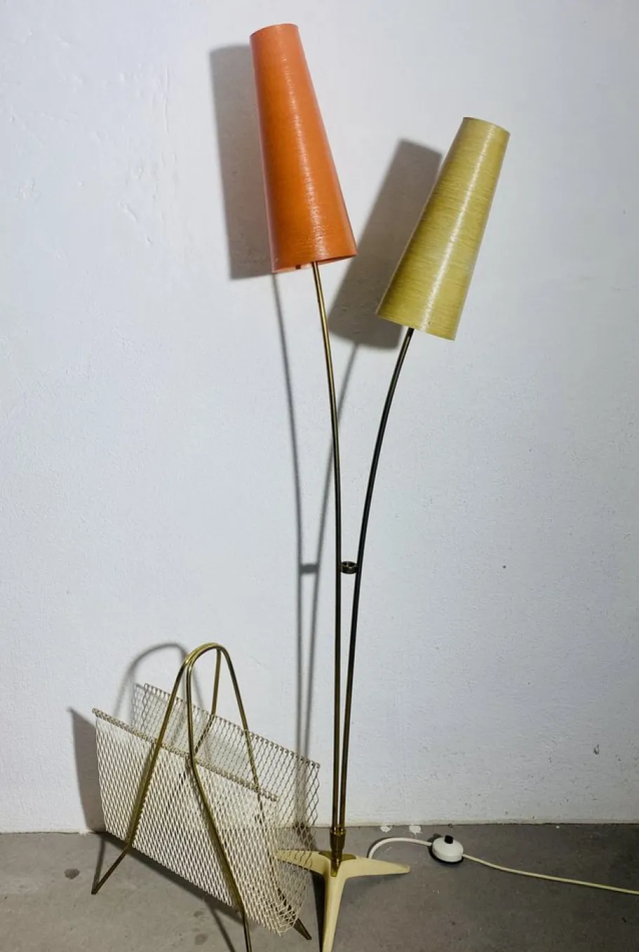 Best Pamono Mid-Century Floor Lamp in Brass with Fiberglass Shades attributed to Cosack, 1950s