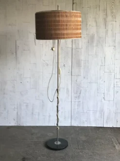 Sale Pamono Mid-Century Floor Lamp with Wooden Shade, 1950s