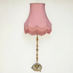 Online Pamono Mid-Century Floor Lamp with Pink Velvet Shade and Fringes Brass Base with Marble Decoration, 1960s