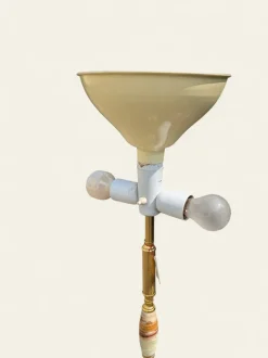 Online Pamono Mid-Century Floor Lamp with Pink Velvet Shade and Fringes Brass Base with Marble Decoration, 1960s