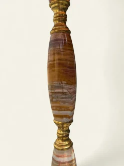 Online Pamono Mid-Century Floor Lamp with Pink Velvet Shade and Fringes Brass Base with Marble Decoration, 1960s