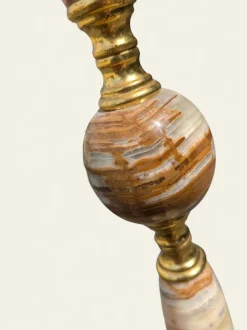 Online Pamono Mid-Century Floor Lamp with Pink Velvet Shade and Fringes Brass Base with Marble Decoration, 1960s