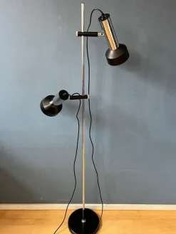 New Pamono Mid-Century Floor Lamp with Two Black and Chrome Spots, 1970s