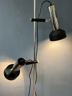 New Pamono Mid-Century Floor Lamp with Two Black and Chrome Spots, 1970s