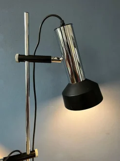 New Pamono Mid-Century Floor Lamp with Two Black and Chrome Spots, 1970s