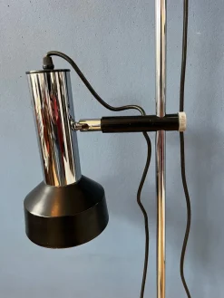 New Pamono Mid-Century Floor Lamp with Two Black and Chrome Spots, 1970s