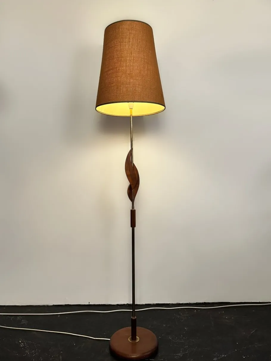 Best Pamono Mid-Century French Floor Lamp in Teak and Brass with Lava Shade , 1950s