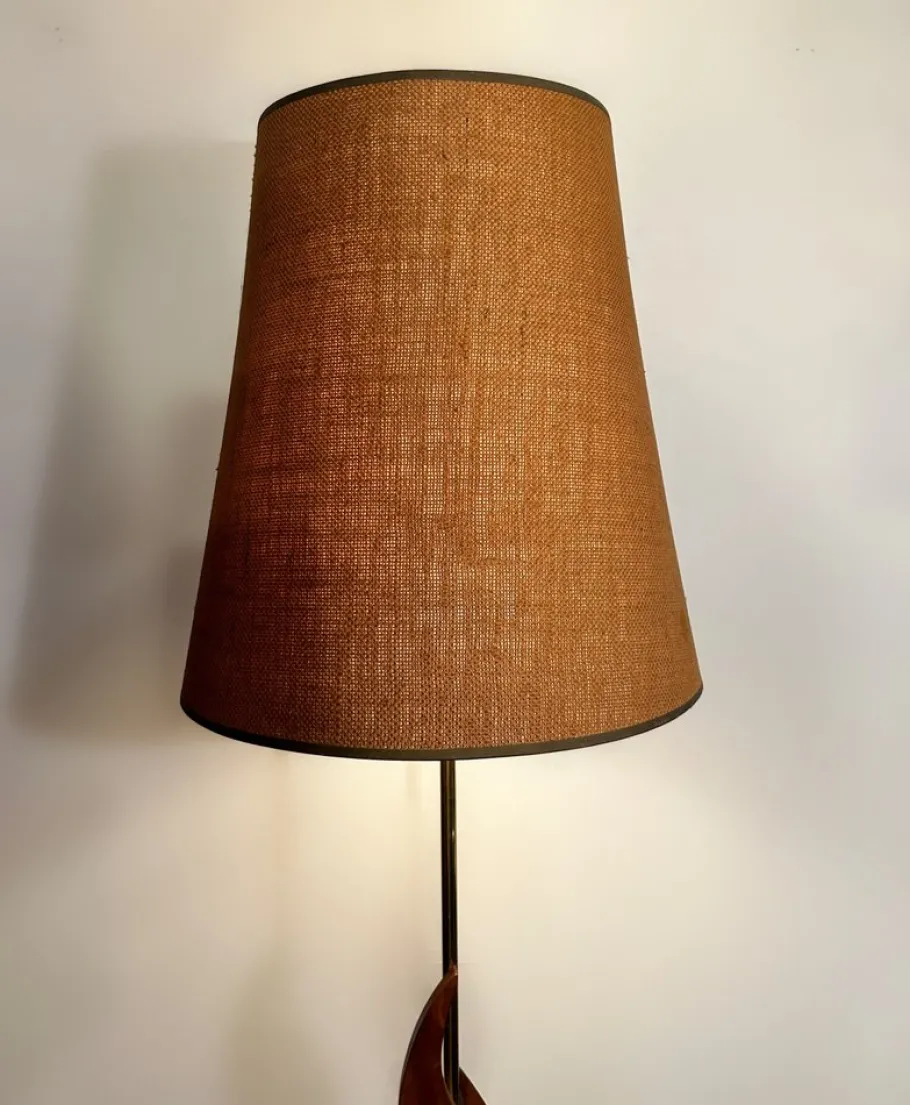 Best Pamono Mid-Century French Floor Lamp in Teak and Brass with Lava Shade , 1950s
