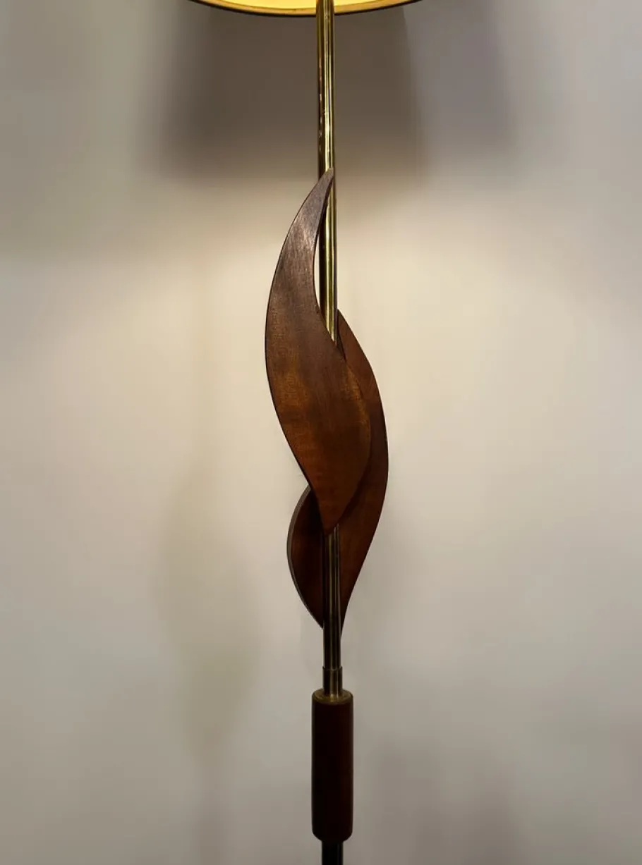 Best Pamono Mid-Century French Floor Lamp in Teak and Brass with Lava Shade , 1950s