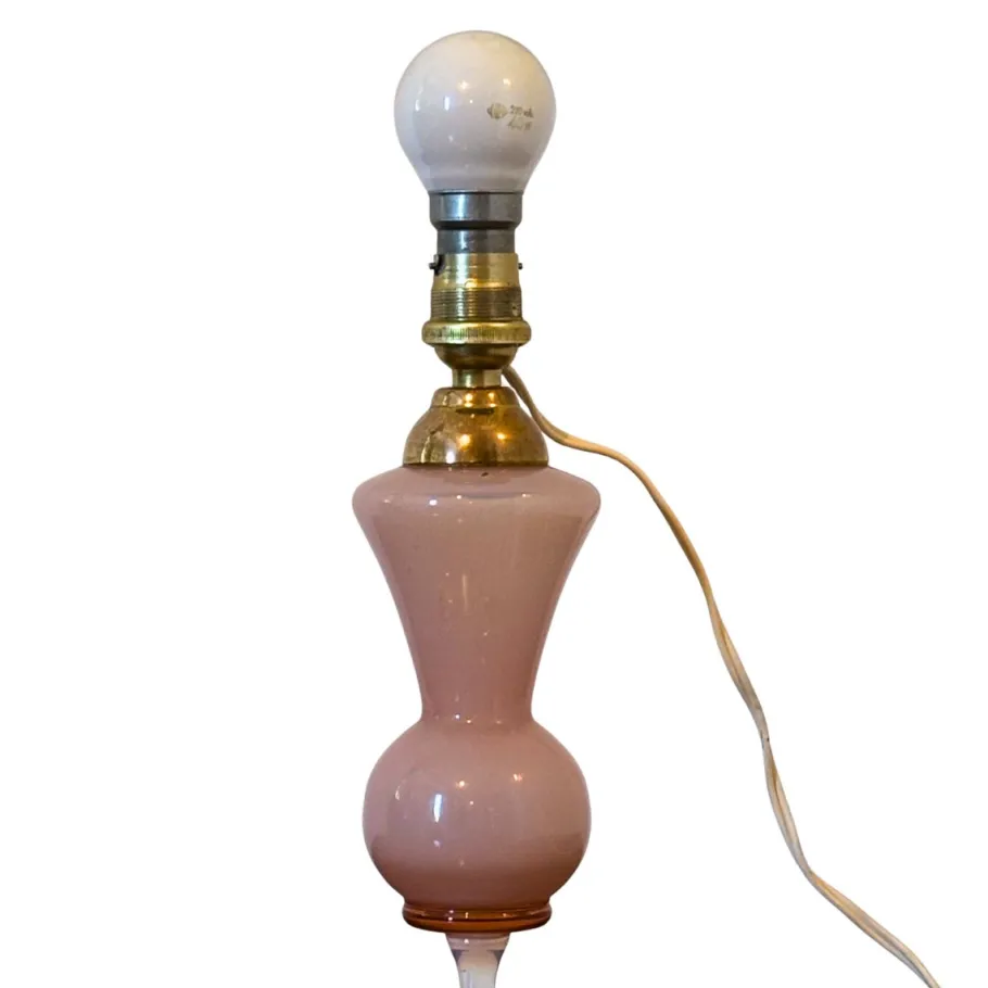 Best Pamono Mid-Century French Pink Opaline Glass Table Lamp with Pied de Douche Base, 1950s