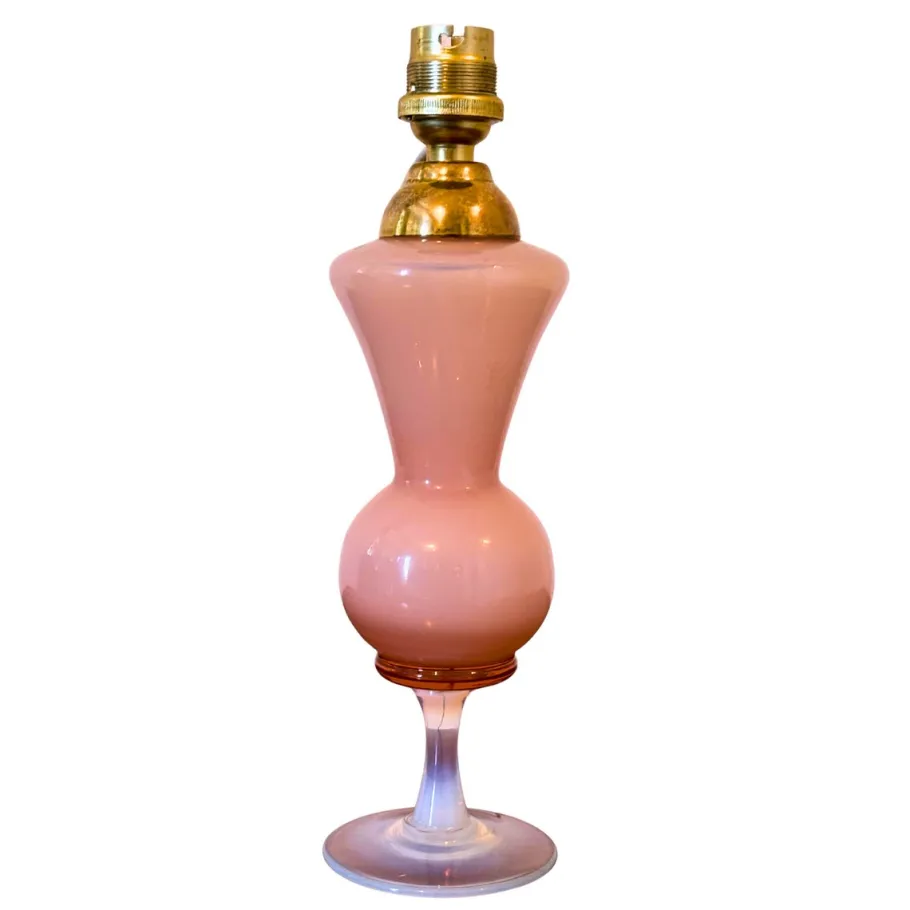 Best Pamono Mid-Century French Pink Opaline Glass Table Lamp with Pied de Douche Base, 1950s