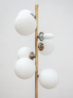 New Pamono Mid-Century German Opaline Globe Floor Lamp in Brass from Kaiser, 1959