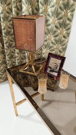 Clearance Pamono Mid-Century Hollywood Regency Brass and Cane Webbing Table Lamp, 1970s